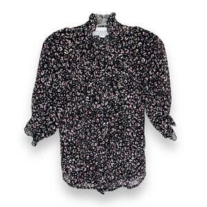 Rochelle Behrens THE SHIRT Black Pink Pattern Ruffle Short Blouse Top Women’s S